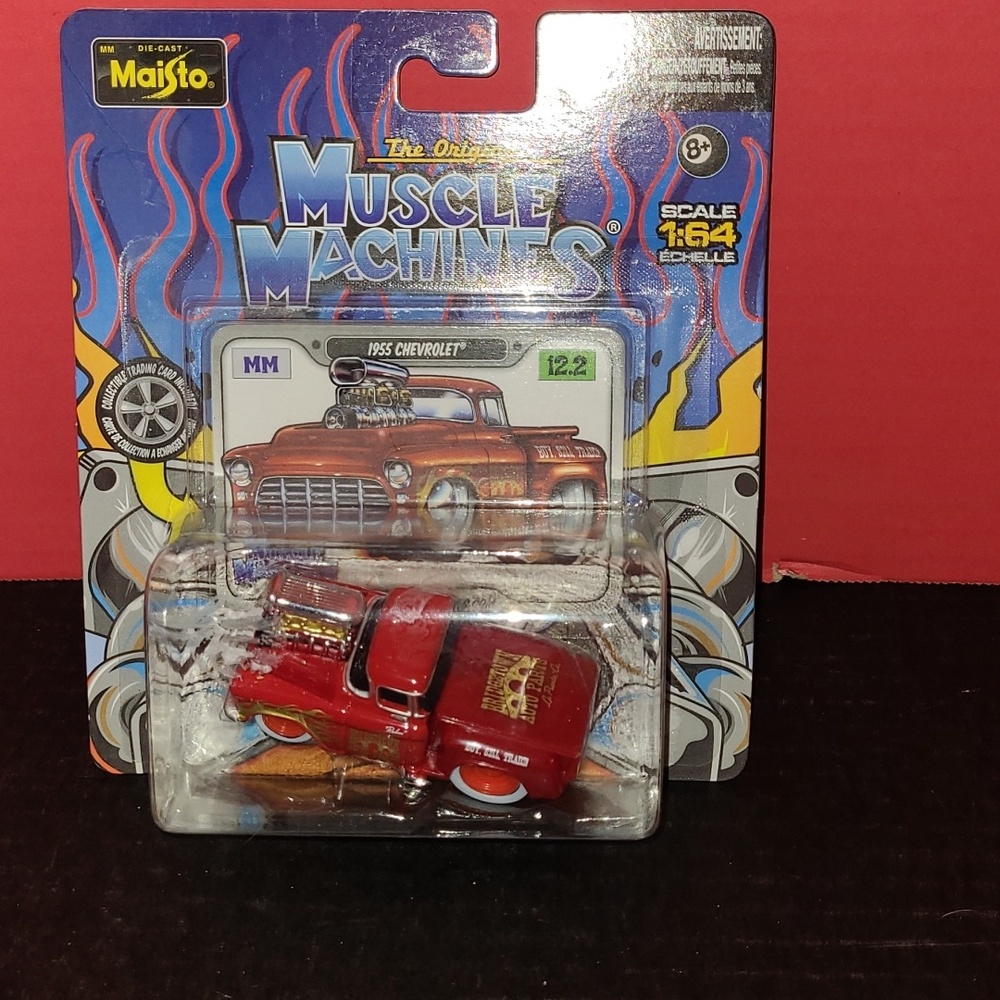 MUSCLE MACHINES 1955 CHEVY PICKUP BRIDGETOWN AUTO TRUCK RED 1/64 55 CHEVROLET